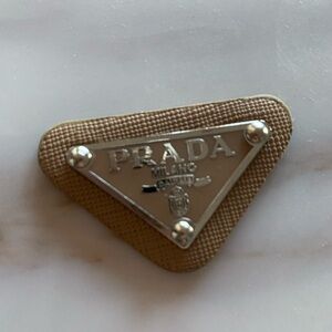 RARE Vintage PRADA tan & silver classic triangle logo charm